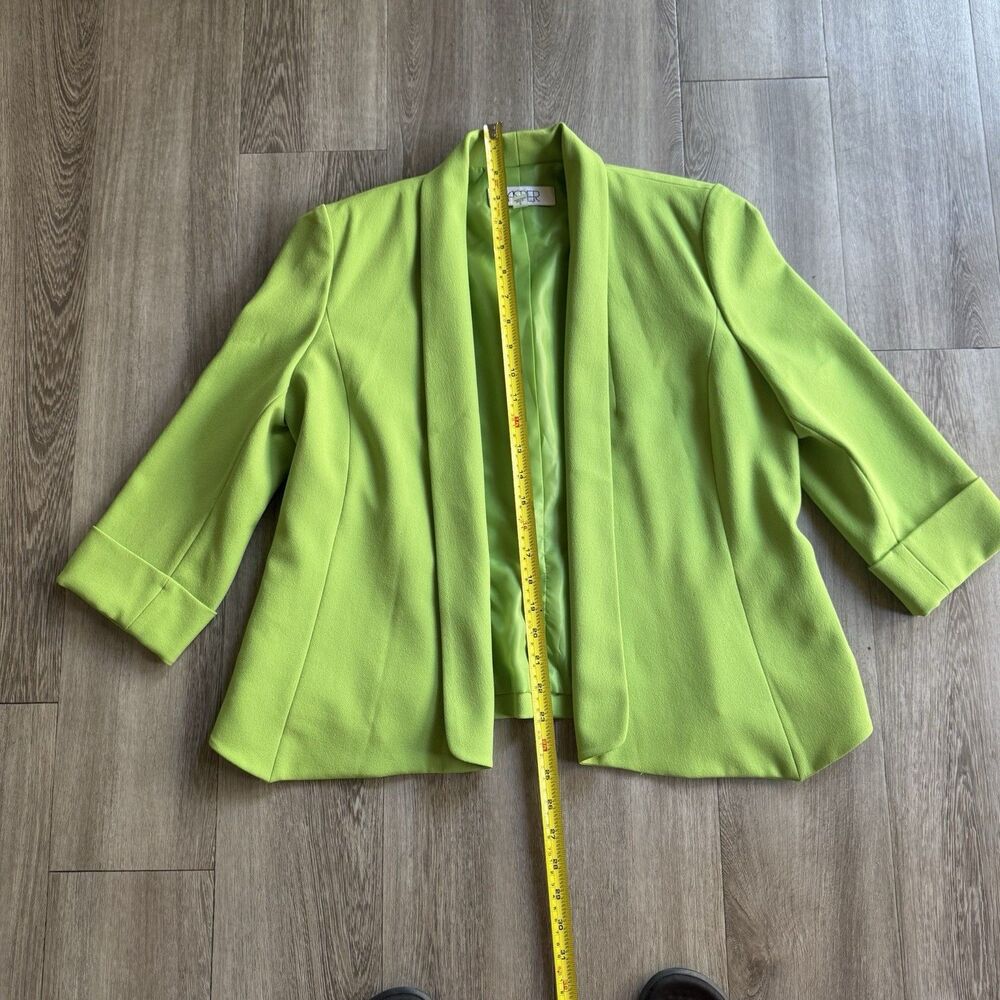 Kasper Women Blazer Shawl Collar Open Front Green Career Jacket 3/4 Sleeves - Picture 7 of 10